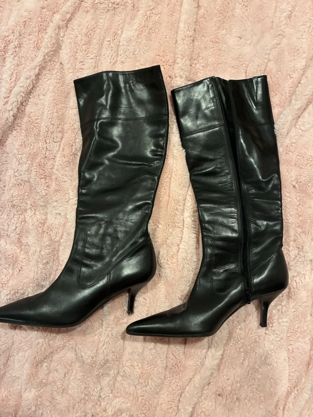 Coach Black Pointed-Toe Mid-Heel Knee Boots - Picture 1 of 4